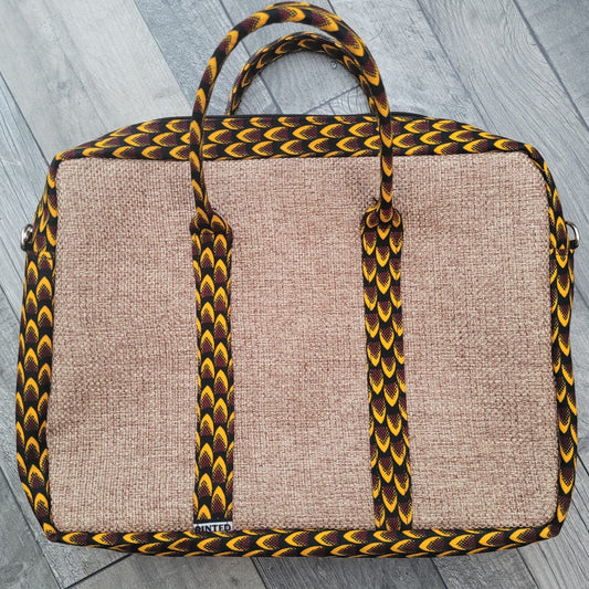 African Laptop Bag - Beige Raffia/Yellow Fish