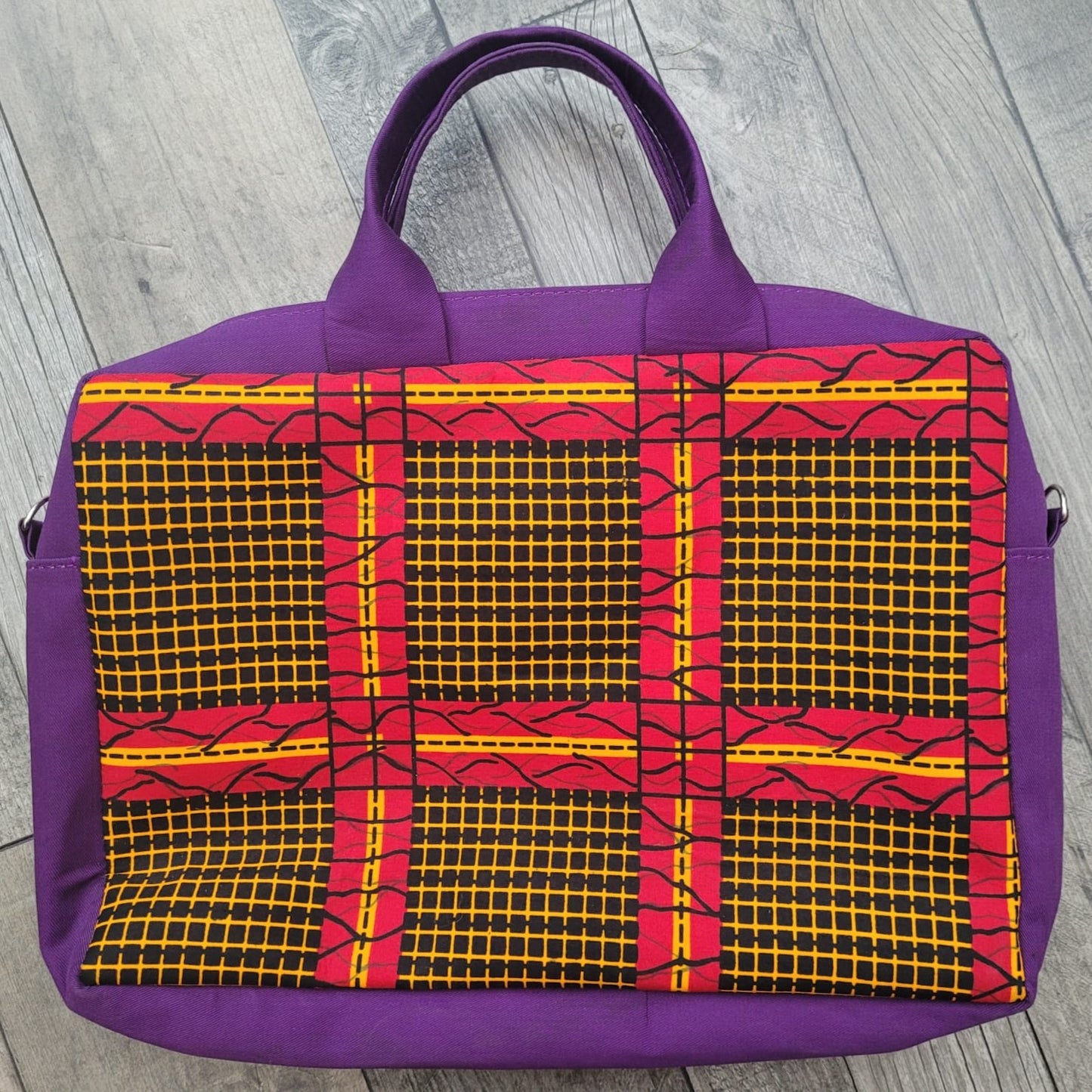 African Laptop Bag - Purple/Black & Yellow Squares