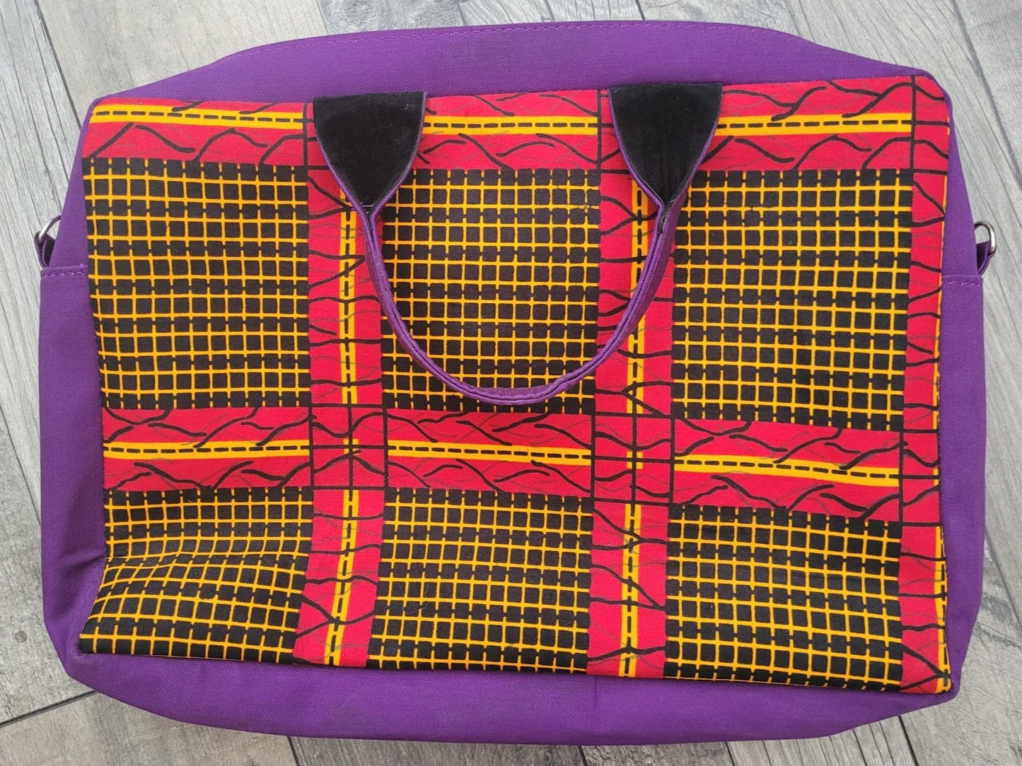 African Laptop Bag - Purple/Black & Yellow Squares