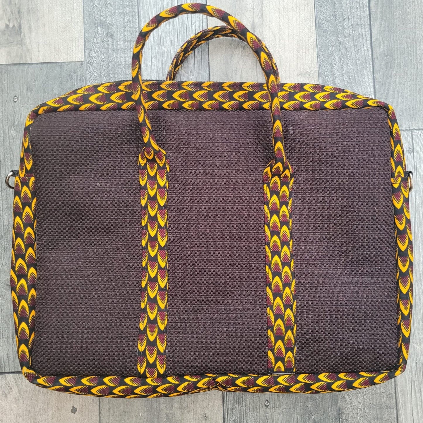 African Laptop Bag - Brown Raffia/Golden Nuggets