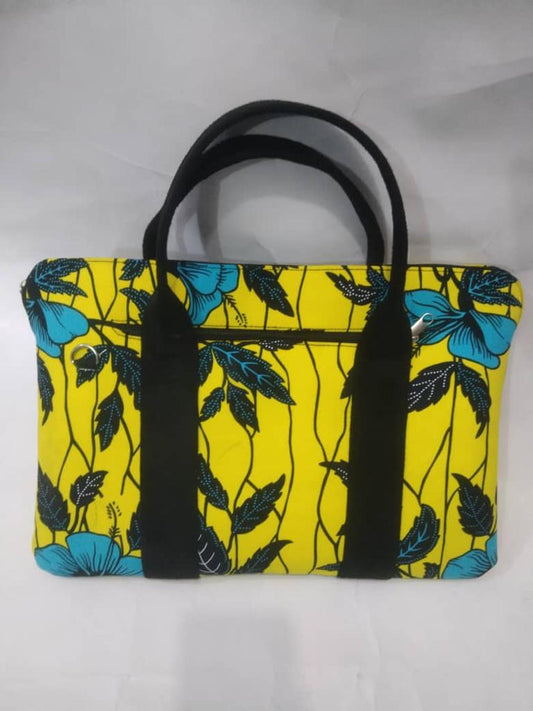 African Laptop Bag - Yellow/Blue Flowers