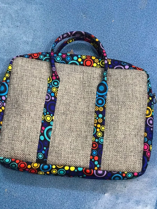 African Laptop Bag - Grey Raffia/Multicoloured